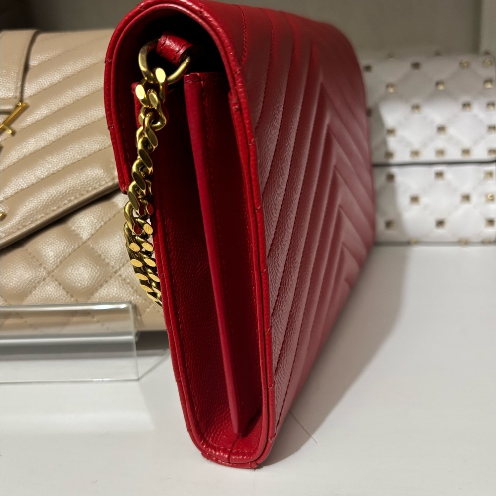 Yves Saint Laurent Red Envelope Chevron Leather Clutch - Picture 12 of 12